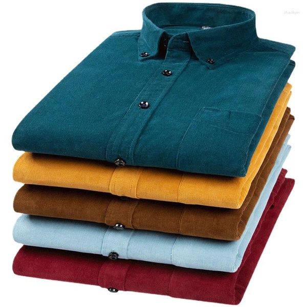 Camisas casuales para hombres 2024 Calidad Talla grande 6XL Otoño / Invierno Cálido Algodón suave Pana Manga larga Botón Cuello inteligente para hombres