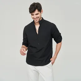 Chemises décontractées pour hommes 2024 Shirt Long Manche à manches longues Pure Coton Henry Streetwear Loose Solid Men Vêtements Camisas Masculinas A1M7