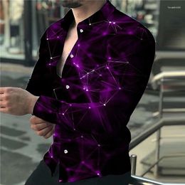 Chemises décontractées pour hommes 2024 Chemise à manches longues Bouton Revers Luxe Star Night Light Party Top Doux Confortable Printemps Été