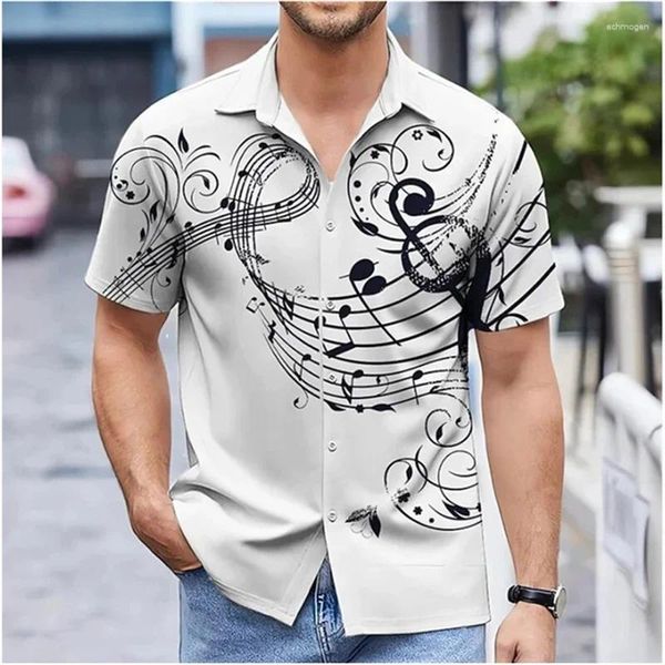 Camisas casuales para hombres 2024 Camisa Nota Impreso Blanco Calle al aire libre Calle de gran tamaño Manga corta Diseñador de moda Suave 8 colores