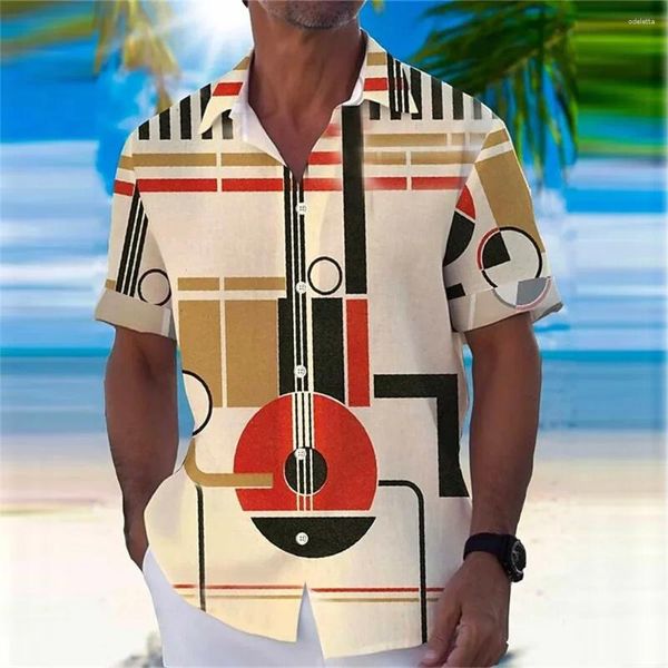 Camisas casuales para hombres 2024 Camisa hawaiana con estampado de música de manga corta suelta talla grande Top Ventas directas Playa Verano