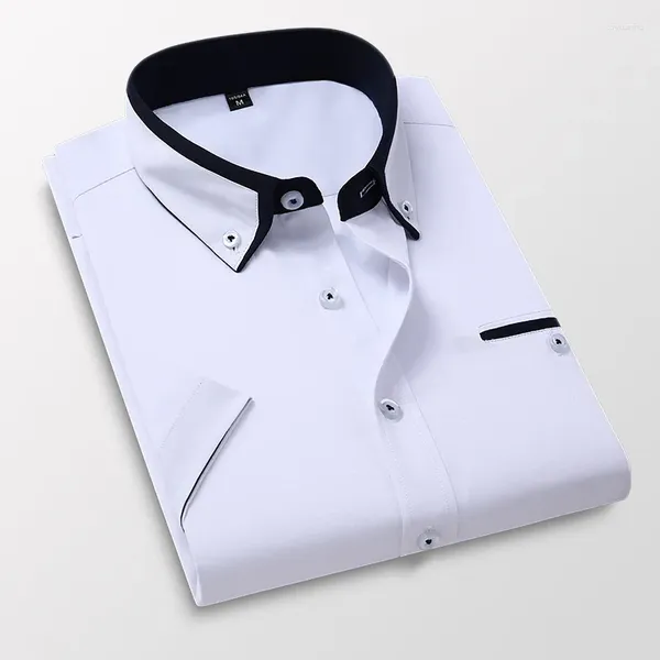 Camisas informales para hombres 2024 Camisa de vestir ajustada de manga corta para bodas y más: sin hierro con forro en tallas M-5XL