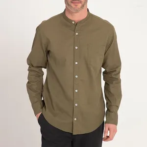 Chemises décontractées pour hommes 2024 Bouton de couleur unie Col rabattu à manches longues Tops amples Hommes Mode Business Wear