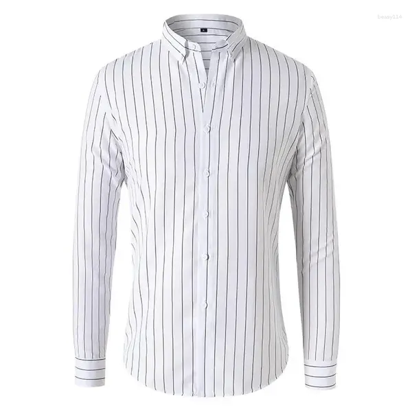 Chemises décontractées pour hommes 2024 Printemps et automne Chemise rayée à manches longues Slim Fit Business Cool