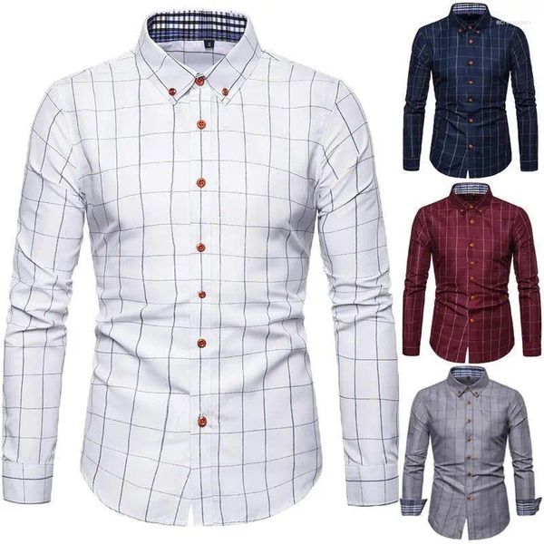 Camisas casuales para hombres 2024 Spring y otoño ocio personalizado Versátil Camisa a cuadros Jóvenes sin manga larga no hierro