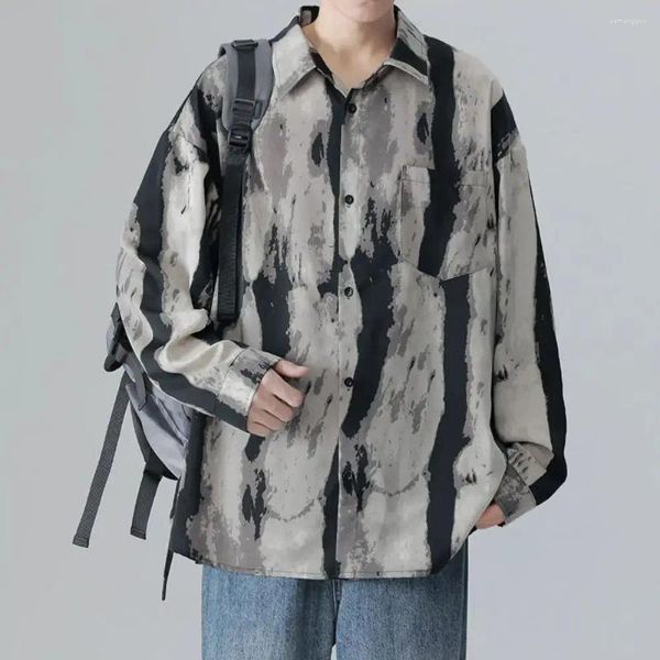 Chemises décontractées pour hommes 2024 Spring Fashion Tie Dyed Encre Peinture Chemise à manches longues Style chinois Tendance surdimensionnée