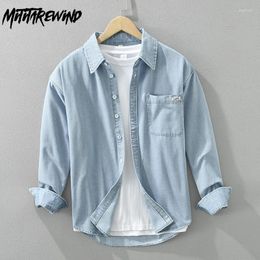 Chemises décontractées pour hommes 2024 printemps à l'homme Japonais à manches longues en jean tops bleu clair chemise en jean lâche simple ropa de hombre