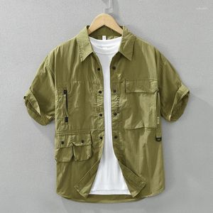 Chemises décontractées masculines 2024 printemps oversize hommes plus taille vintage safari style poches
