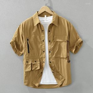 Chemises décontractées masculines 2024 Spring Oversize for Men Plus Size Vintage Safari Style Multi Pocket Shirt
