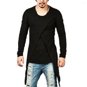 Chemises décontractées pour hommes 2024 Printemps / Été Version coréenne Mode Hip Hop T-shirt à manches longues Faux Deux pièces