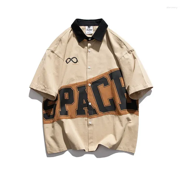 Chemises décontractées pour hommes 2024 Summer American Fashion Label Couleur Correspondant Chemise à manches courtes Vêtements de travail en vrac Hip-Hop