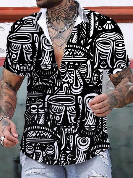 Chemises décontractées pour hommes 2024 Été Art Tiki Graphique 3D Imprimer Simple Manches Courtes Hauts Streetwear Lâche Chemise Hawaïenne