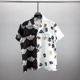 Chemises décontractées pour hommes 2024 Campcolaire d'été Summer Slee à manches courtes vintage Modèle de conception de couture noir et blanc