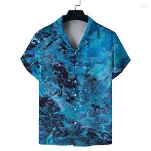 Chemises décontractées masculines 2024 Été Foreign Trade 3D Imprimé à manches courtes à manches courtes Hong Kong Pocked Pocket Loose Hawaiian Shirt