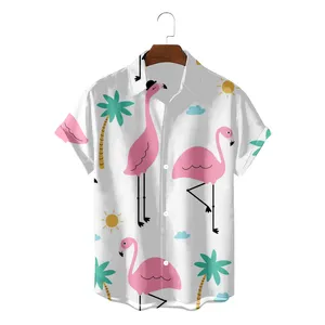 Chemises décontractées pour hommes 2024 Summer Hawaiian Shirt 3D T-shirt rétro Flamingo Dessin Modèle à manches courtes Man Camisa Vacances
