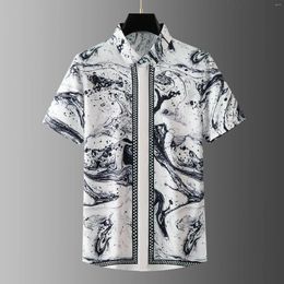 Camisas casuales para hombres 2024 Summer Ink Ripple Posicionamiento Estampado digital Camisa de manga corta Vestido de hombres de alta calidad