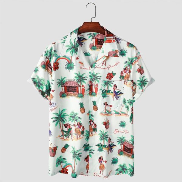 Chemises décontractées masculines 2024 Mentiers d'été Hawaiian Shirt Japonais vagues imprimées Fashion Street Short Sleeve Plus taille Camp Collar Men Bage