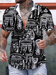 Chemises décontractées masculines 2024 Summer Mens Shirt Art Tiki graphique 3D Impression simple Shirt Short Short Top Loose Casual Haian Shirt YQ240422