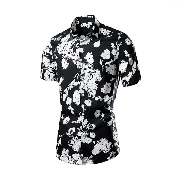 Chemises décontractées pour hommes 2024 Summer Multi Color Jacquard Chemise à manches courtes Floral pour homme Rose Hommes Blouse