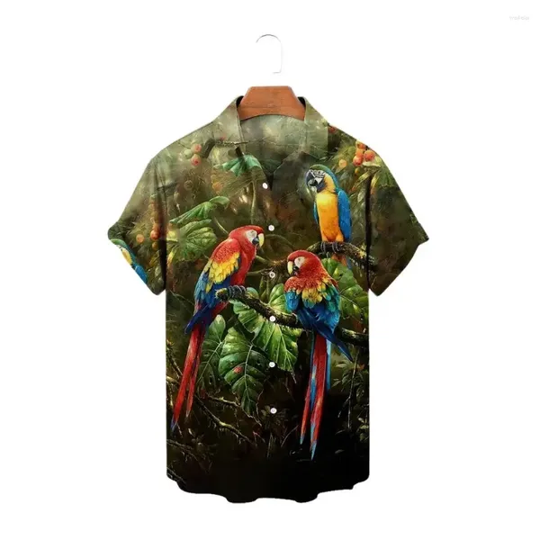 Camisas casuales para hombres 2024 Summer Parrot 3D Impreso Camisa Forest Series Moda Manga corta Ropa hawaiana suelta de gran tamaño Top Clothin