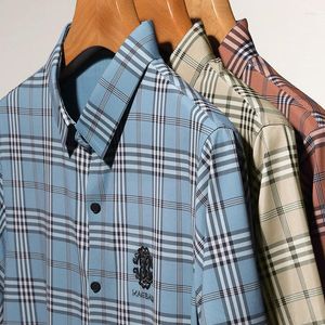 Casual shirts voor heren 2024 Zomer shirt met korte mouwen voor mannen van middelbare leeftijd met reverslamp volwassen Stripe Slim Fit Coat
