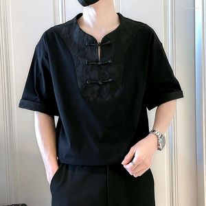 Chemises décontractées pour hommes 2024 T-shirt d'été à manches demi-manches chinois boucle pullle tshirts en vrac sans col