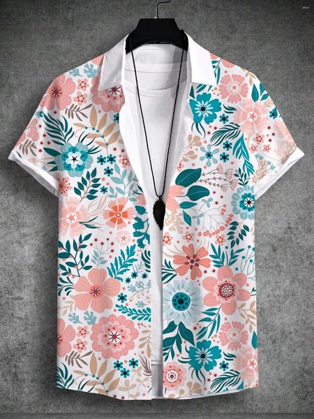 Chemises décontractées pour hommes 2024 Été Impression tropicale Hawaiian Beach Vacation Set Plant Coconut Tree T-shirt à manches courtes