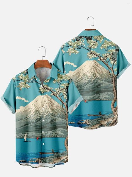 Chemises décontractées pour hommes 2024 Tendance Harajuku Japon Style rétro Printemps et été Chemise à manches courtes Poche poitrine Design Bouton de mode 1