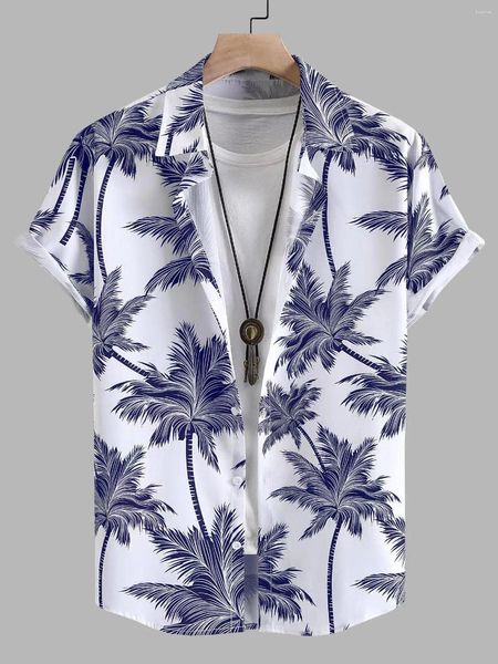 Chemises décontractées pour hommes 2024 Imprimes tropicales Hawaiian Summer Beach Vacation Set Plant Coconut Tree T-Shirt T-Shirt Stretch Tissue à 4 voies