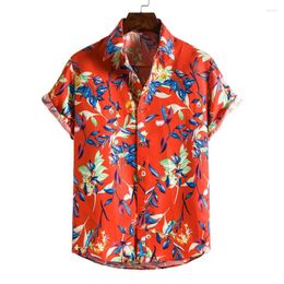 Camisas casuais masculinas 2024 vintage floral impressão botão up havaiano homens moda magro manga curta praia férias tops para