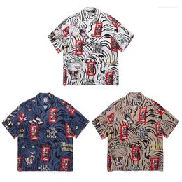 Chemises décontractées pour hommes 2024 WACKO MARIA Limited Chemise courte Cloud Tiger Print Graphic Tee Hommes Femmes Hip Hop Collier Cubain Haut Hawaïen