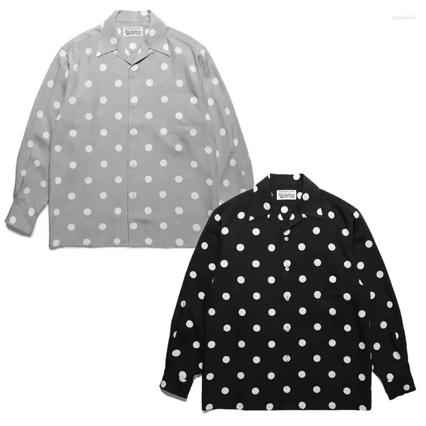 Chemises décontractées masculines 2024SS Black Grey Wacko Maria Hawaii Shirt Dots Printing Bend Femme Femme qualité Tops confortable Tee