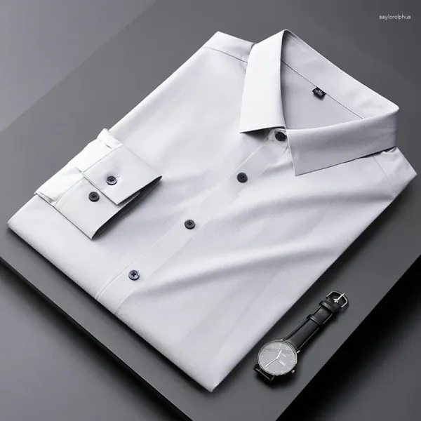 Chemises décontractées pour hommes 23 modèles StyleBamboo Fibre sans couture Repassage gratuit Chemise à manches longues Automne 2023 Slim Business Business Business