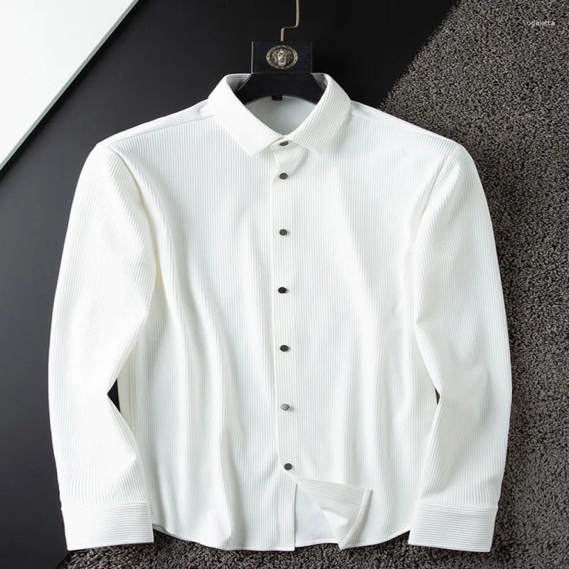 メンズカジュアルシャツ23モデルスタイルスプリングと秋の薄い非アイロンアンチリンクルビジネスホワイトシャツ長袖スリムフィットVer