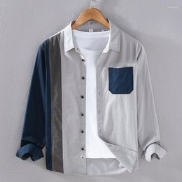 Camisas casuales para hombres 2304 Diseño Japón Estilo Patchwork Algodón Manga larga Guapo Juventud Solapa Causal Tendencia suelta Verano Blusa masculina Tops