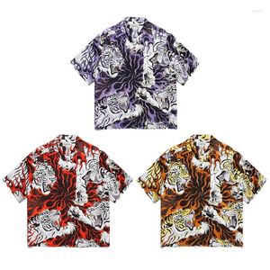 Chemises décontractées pour hommes 24SS Summer Wacko Maria Hawaii Flame Tiger imprimement complet Men Femme 1: 1 bonne qualité
