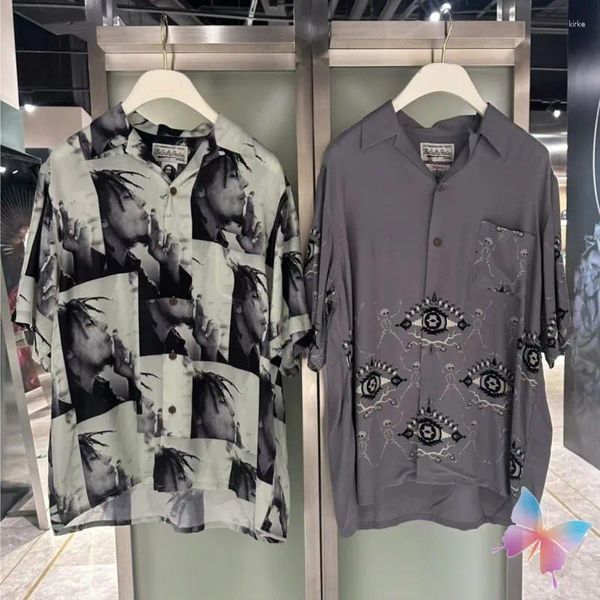 Camisas casuales para hombres 24ss wacko hawaiian de alta calidad musicales impresos completos Portrato retrato de manga corta hombres sueltos mujeres