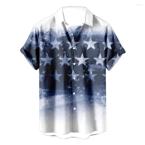 Camisas casuales para hombres Bandera americana 3D para hombre Impreso Mangas cortas Camisa hawaiana para mujer Ropa de playa con botones