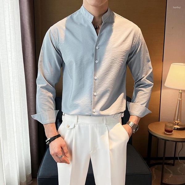 Chemises décontractées pour hommes 3D COUPE COLRAT DESSEMBLES POUR LES MENS MANDES LORTES LORD COULEUR SOLIDE BUREAU SOCIAL SOCIAL Vêtements masculins 2024