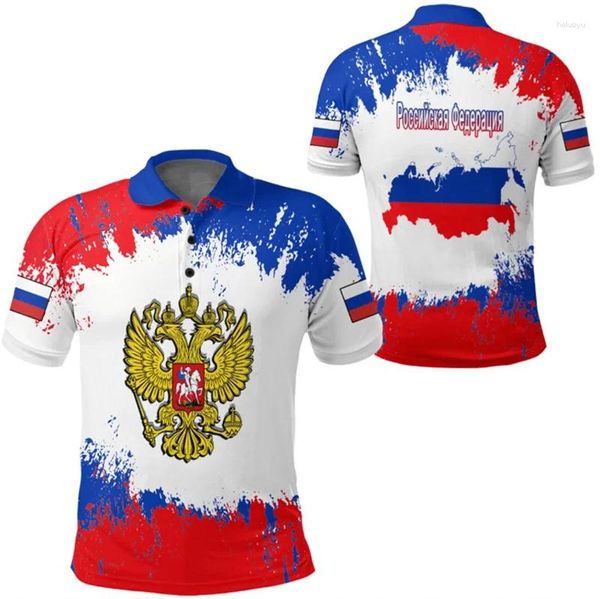 Chemises décontractées pour hommes 3D Impression complète Russie National Flag Emblem Graphic Polo Polo For Men Pattern Cool Short Tshirts