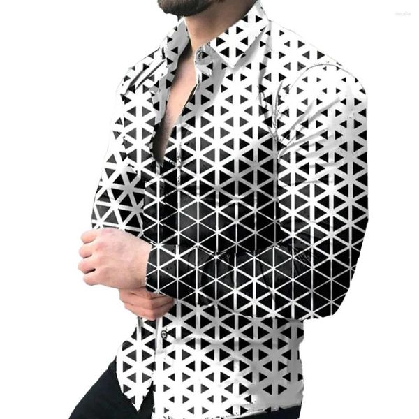 Chemises décontractées pour hommes Graphiques 3D imprimés à manches longues Bouton musculaire Chemise à col rabattu Robe de soirée Vêtements pour hommes