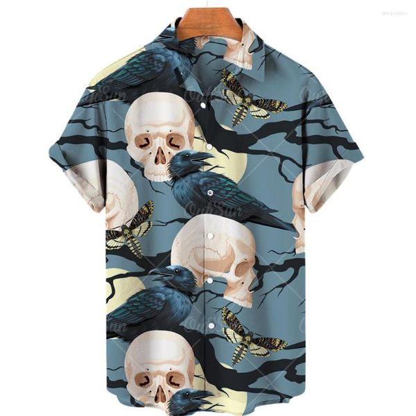 Chemises décontractées pour hommes Chemise hawaïenne 3D Crâne laïc pour hommes Unique imprimé boutonné à la mode à manches courtes Top 5xl
