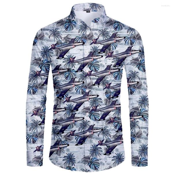 Chemises décontractées pour hommes 3D Mode masculine Lsland Forest Lake Bomber Wonderland Penthouse Printemps et automne Chemise florale à manches longues 2023 Taille