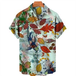 Casual shirts voor heren 3D Heren Floral Casual Social Summer Hawaiiaans shirt Short Sleeve Street Koi Carp Luxe Blouse Outdoor Dessen Top Camisa Fit AA230503