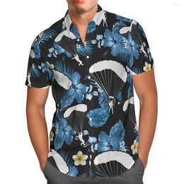 Heren Casual Shirts 3D Print Parachute Hawaii Shirt Strand Zomer Korte Mouw Camisas Masculina Streetwear Oversize Chemise H289M
