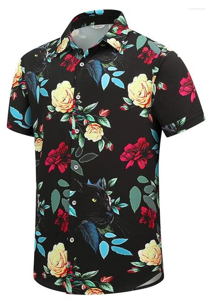 Chemises décontractées pour hommes 3D Print Tropical Floral Graphic pour hommes à manches courtes Hawaiian Blouses Mens Button Down Beach Shirt