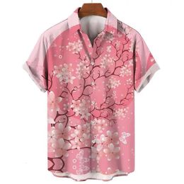 Camisas casuales para hombres Camisa de flor de cerezo impresa en 3D Hombres Camisa de playa hawaiana de verano Blusa de solapa Camisa lisa Mujer Ropa de manga corta 231020