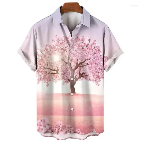 Chemises décontractées pour hommes Chemise de fleur de cerisier imprimée en 3D Hommes Été Hawaiian Beach Blouse Blouse Plaine Femmes Manches courtes Vêtements