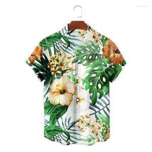 Chemises décontractées pour hommes 3D chemise de feuille de fleur colorée imprimée pour hommes Fashion Summer Clans courtes Hawaiian Beach Blouse Aloha