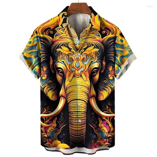 Camisas casuales para hombres Patrón de elefante 3D Ropa de camisa hawaiana de la capa de manga corta Botón Up Beach para hombres streetwear